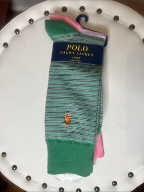 Polo by Ralph Lauren Green & Pink Striped Cotton-Blend Socks - 2 Pairs
